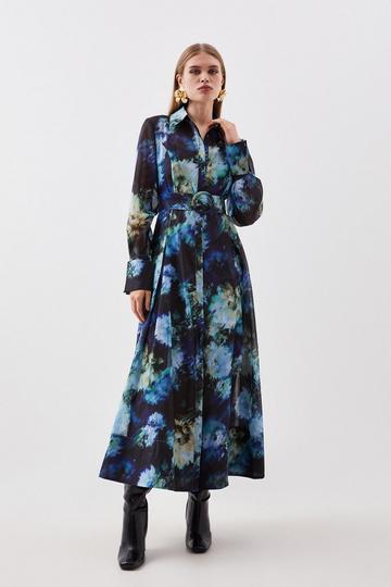 Floral Organdie Long Sleeve Woven Maxi Dress blue