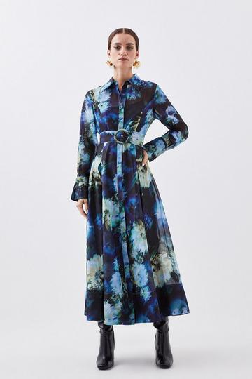Petite Floral Organdie Long Sleeve Woven Maxi Dress blue