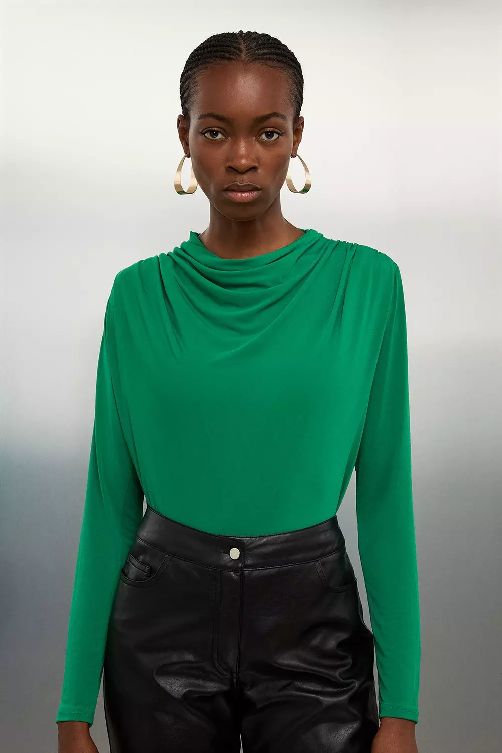 zara draped floral green bodysuit long sleeves size m