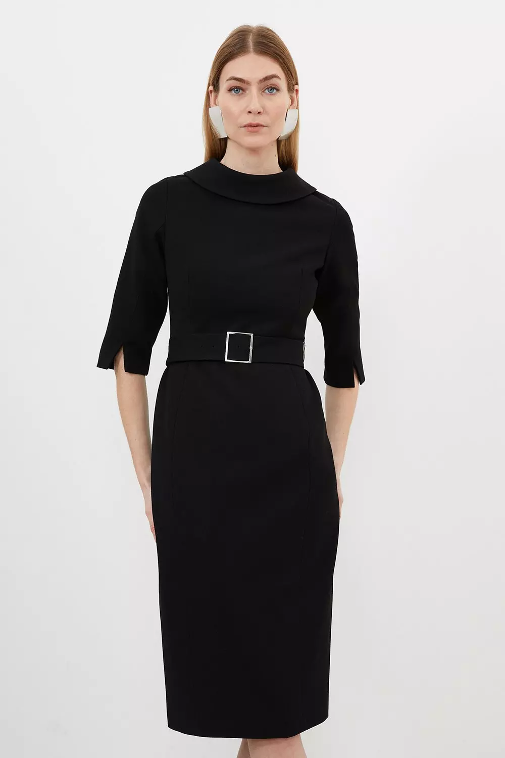 Black roll store neck midi dress