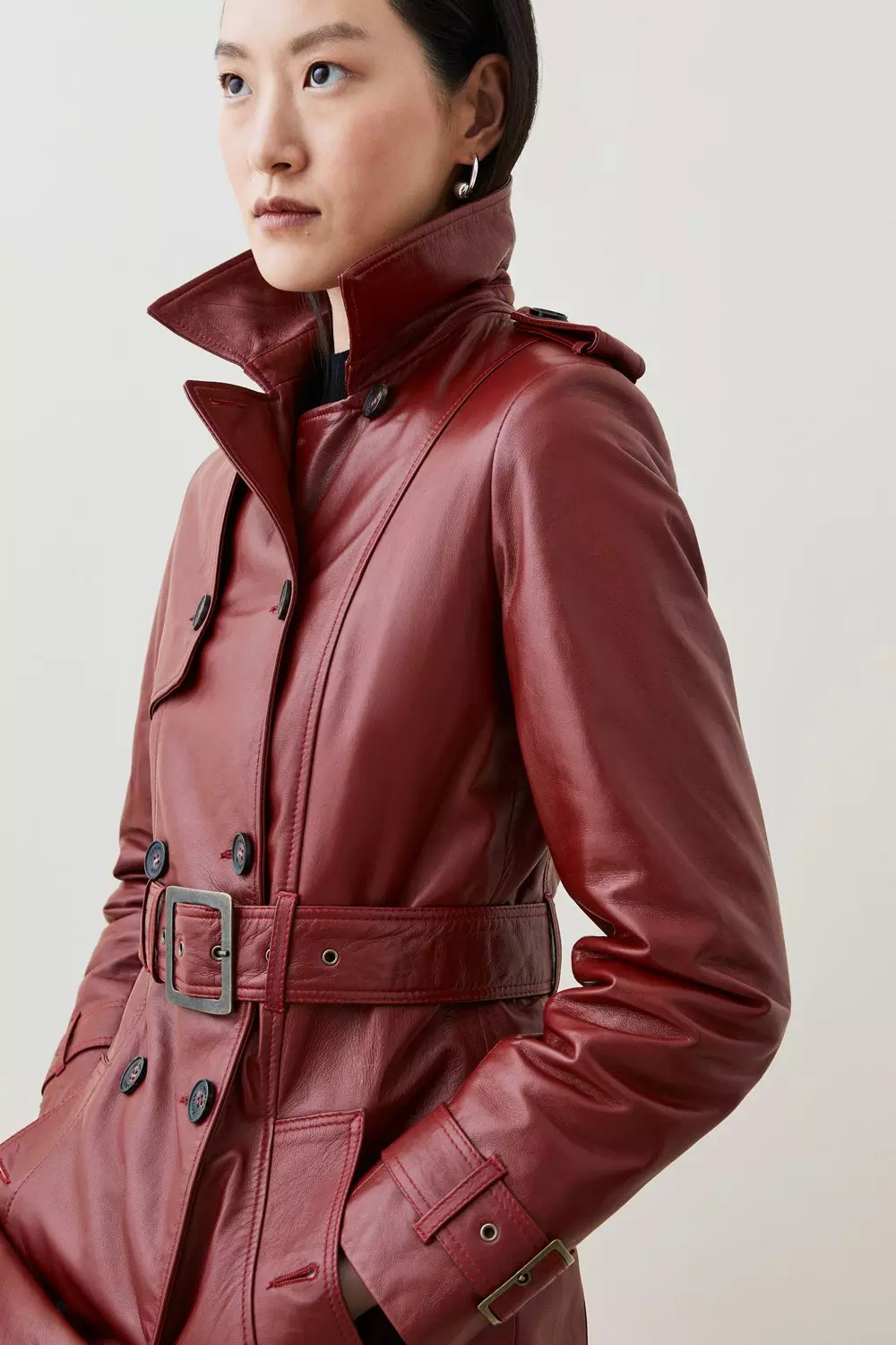 Petite leather trench hot sale coat