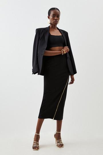 Ponte Zip Detail Midaxi Skirt black