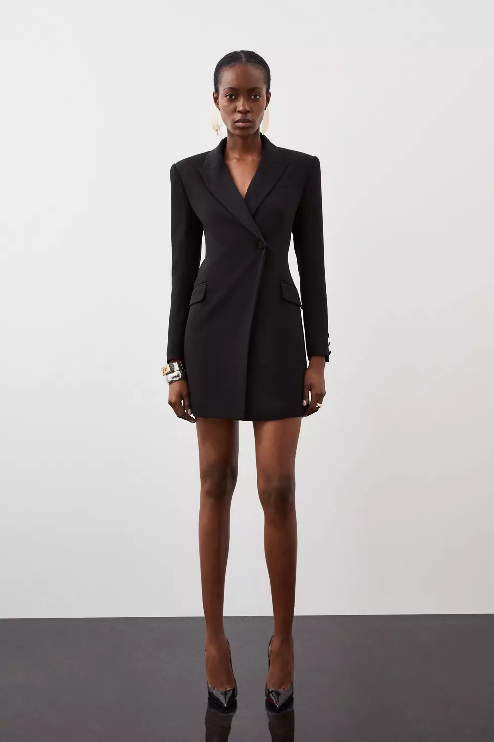 Tailored Satin Back Crepe Cowl Back Mini Blazer Dress | Karen Millen