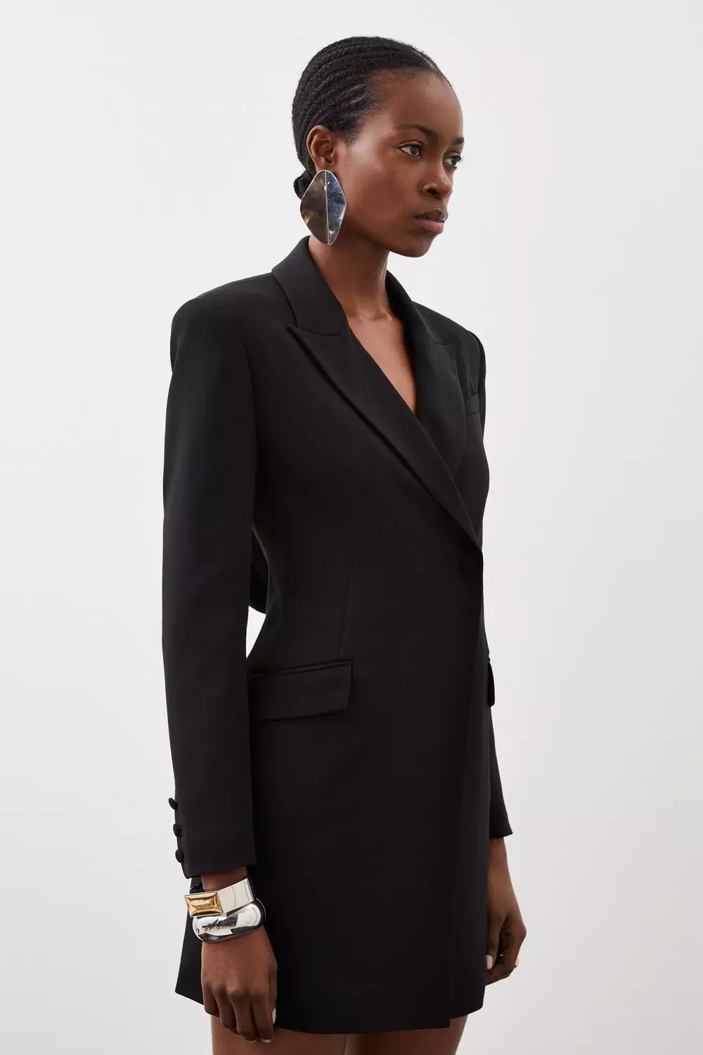 Tailored Satin Back Crepe Cowl Back Mini Blazer Dress | Karen Millen