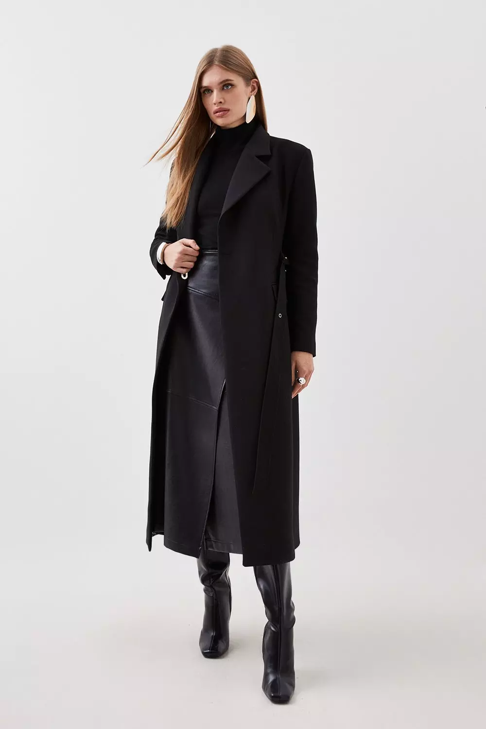 Tailored Side Tie Detail Midi Coat