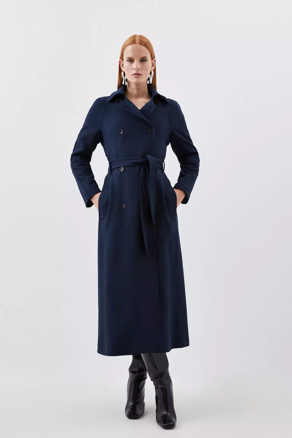 Long Double Breasted Trench Deep Navy Coat