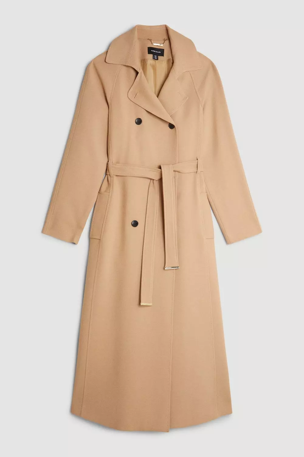 Compact Stretch Belted Double Breasted Maxi Coat | Karen Millen