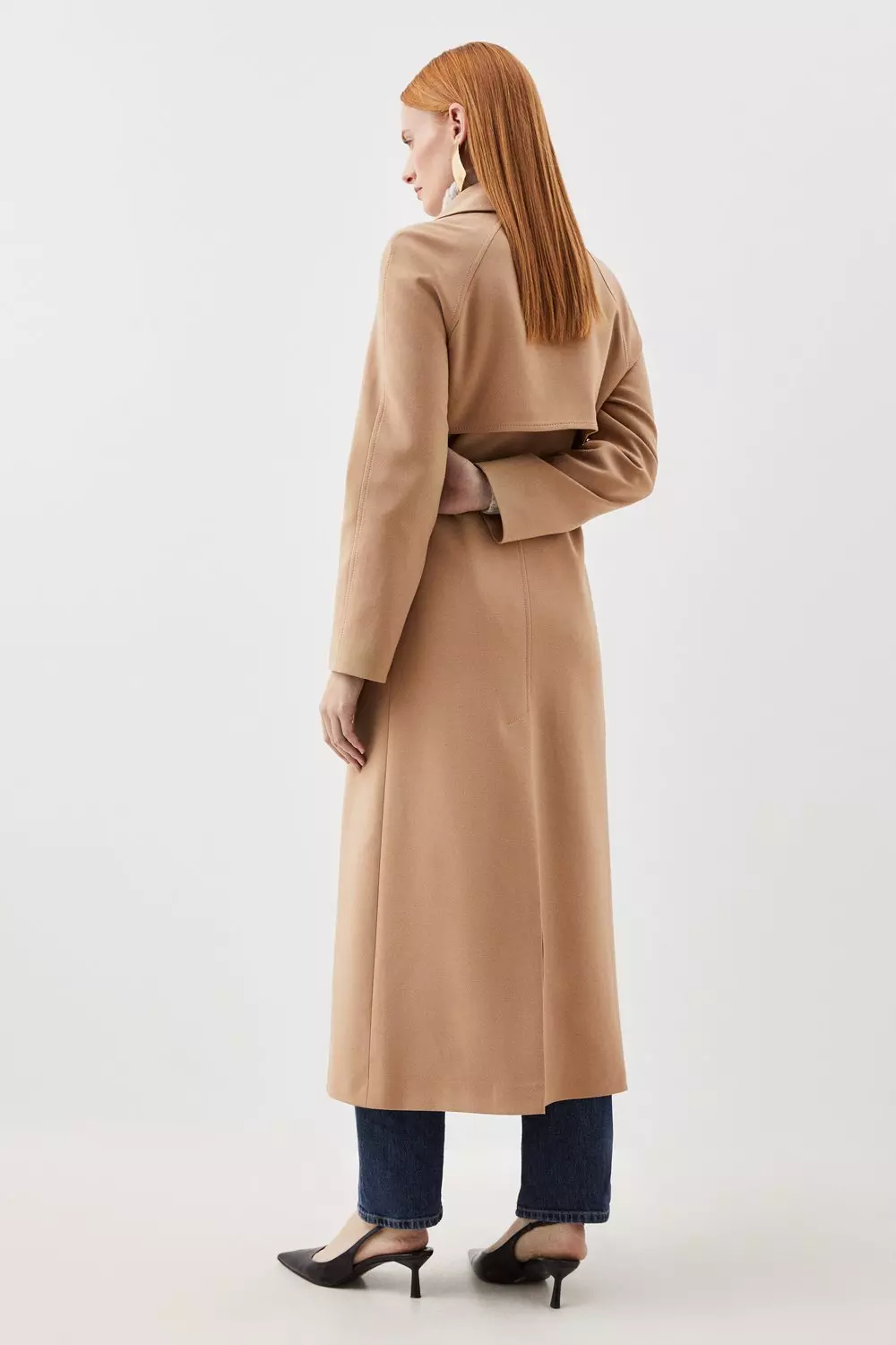 Long camel best sale belted coat