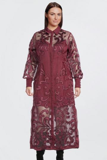 Plus Size Applique Organdie Woven Midi Shirt Dress fig