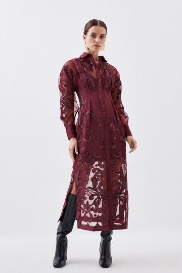Petite Applique Organdie Woven Midi Shirt Dress fig