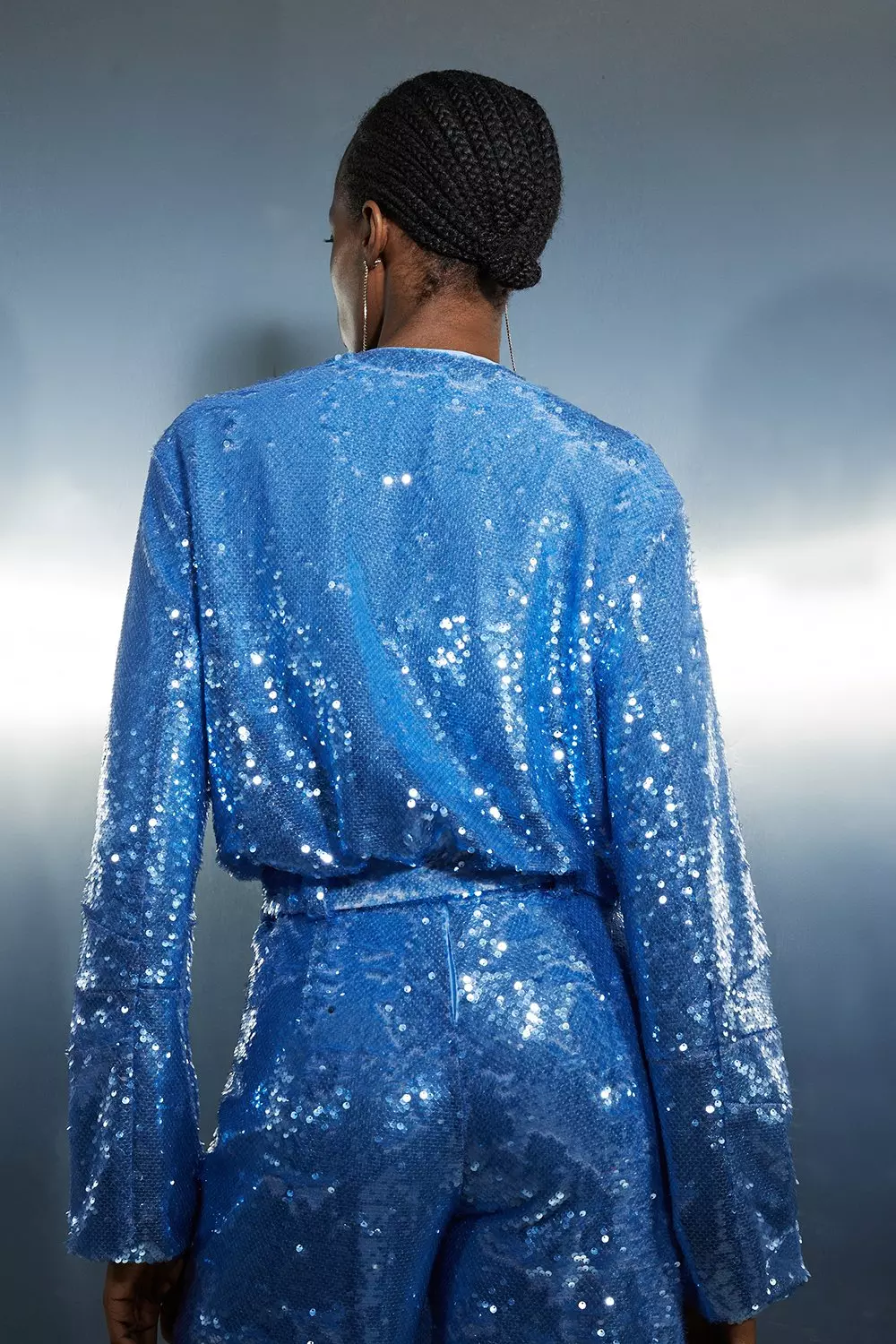 Blue sequin 2025 bomber jacket