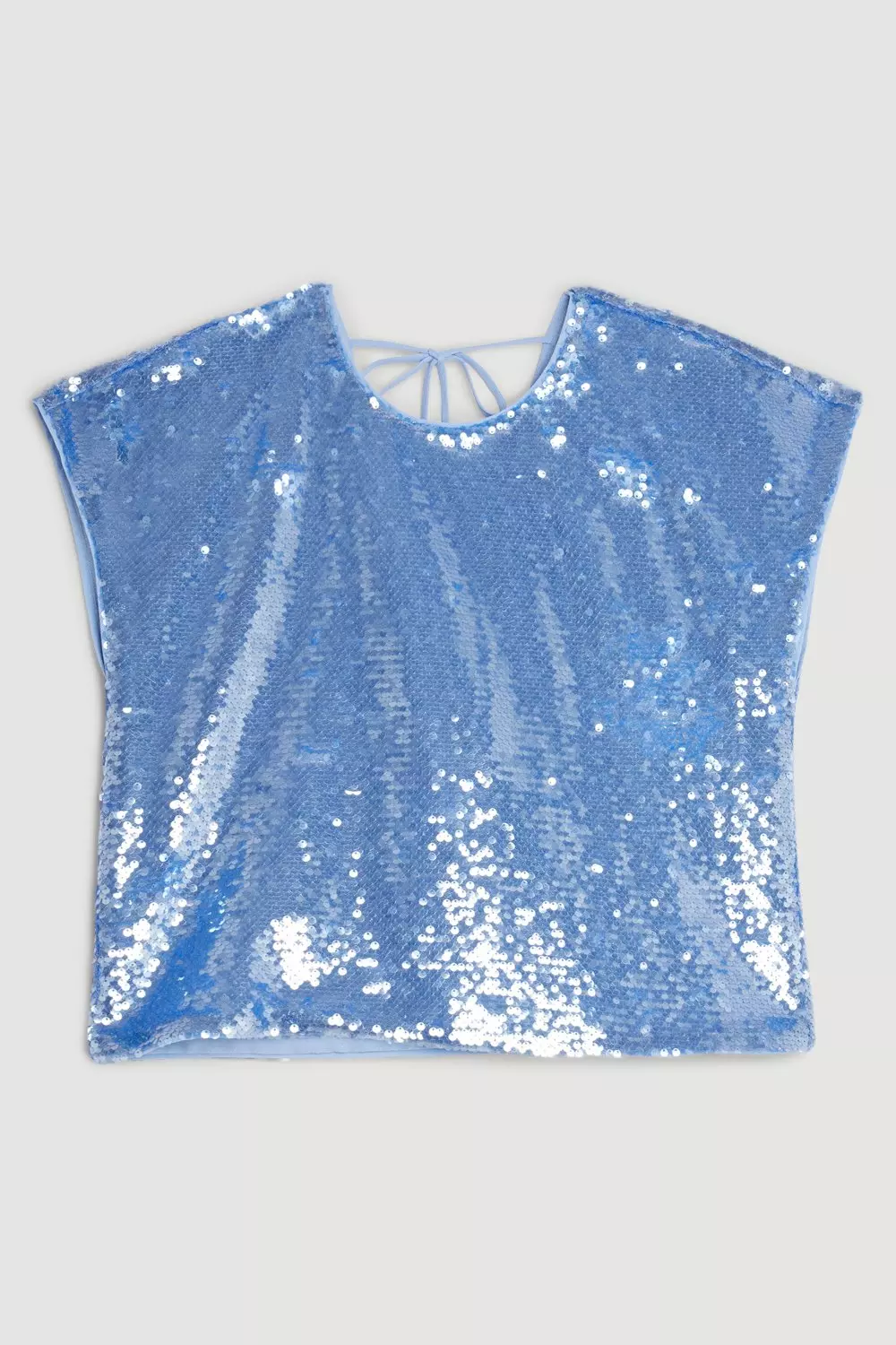 Blue Sequin Woven Boxy Top | Karen Millen