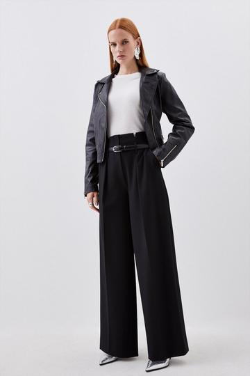 Tailored Compact Stretch High Waist Wide Leg Trousers black
