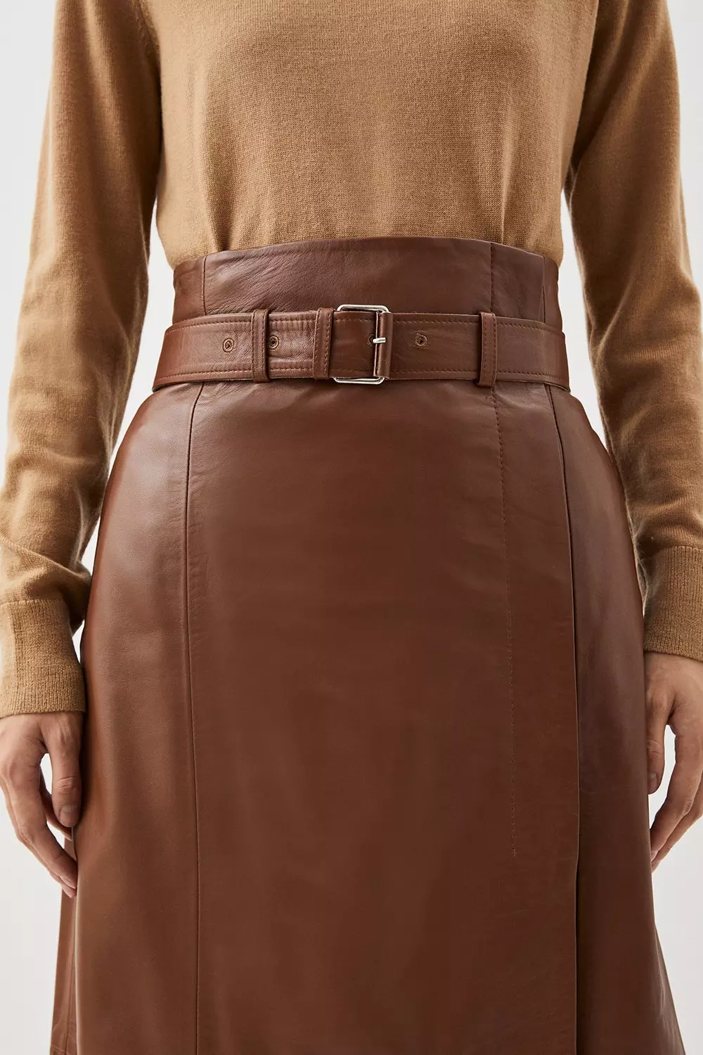 Karen millen discount brown leather skirt