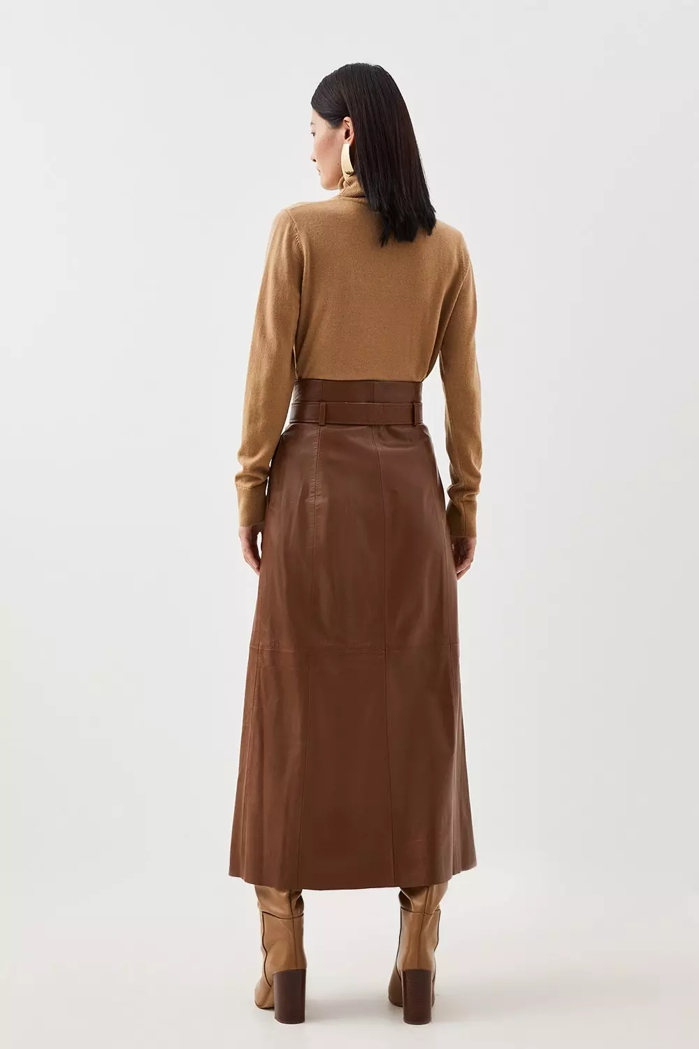 Leather High Waist Belted Maxi Skirt Karen Millen