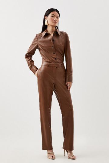 Leather Straight Leg Trousers toffee
