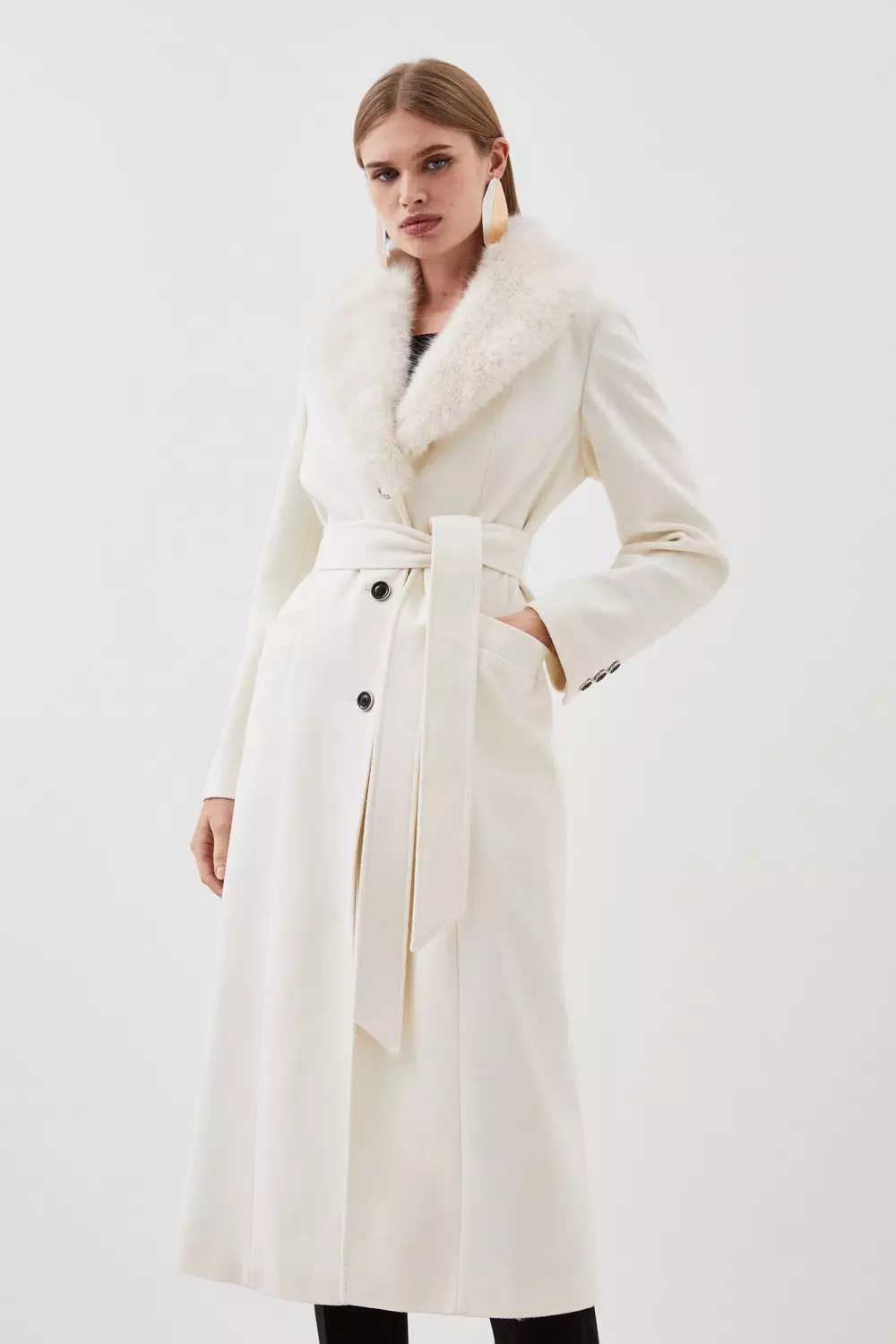 Wool coat fur hot sale collar womens