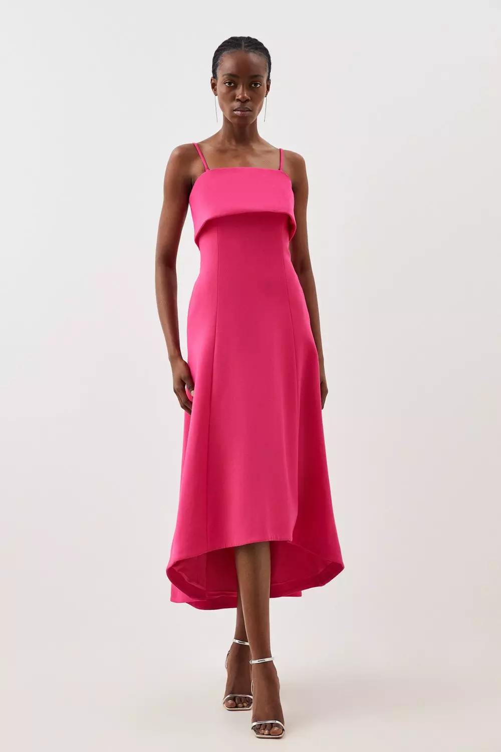 Tailored Compact Stretch Bandeau Full Skirt Midi Dress