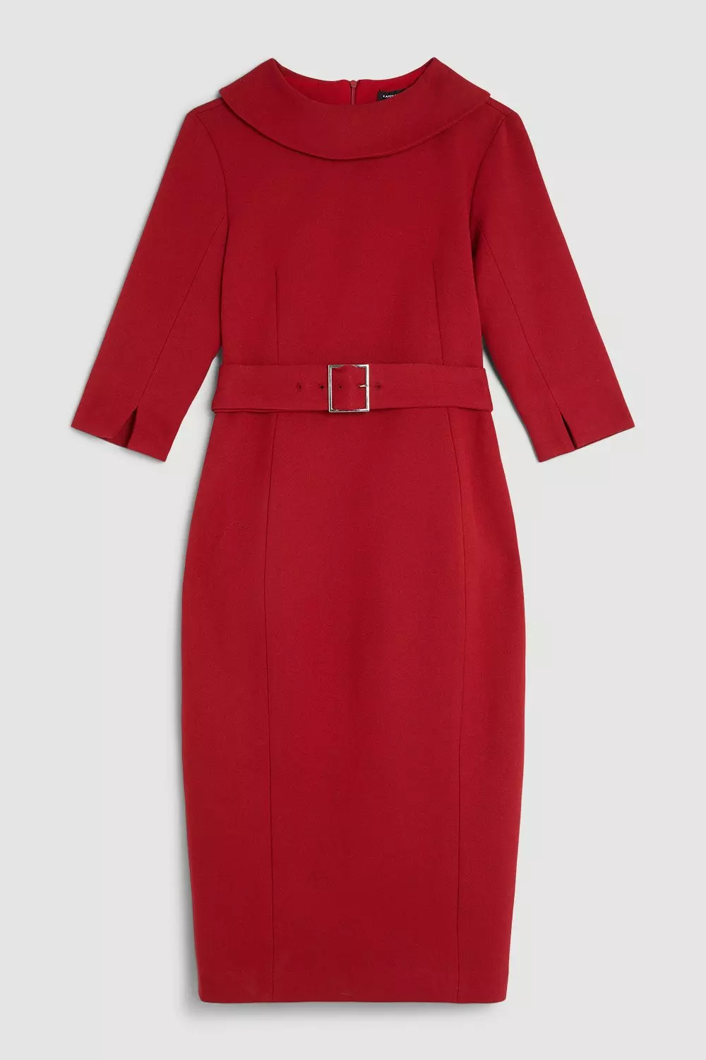Tailored Structured Crepe Turtleneck Belted Midi Dress