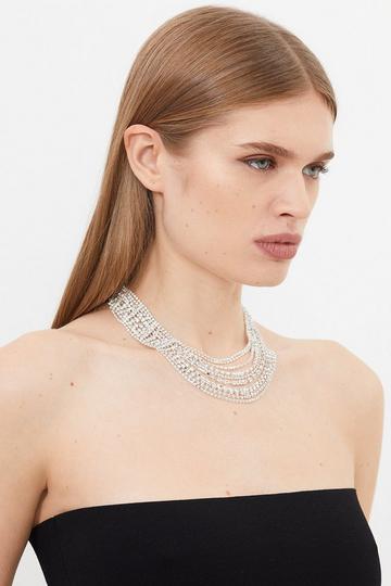 Diamante Layered Statement Necklace silver