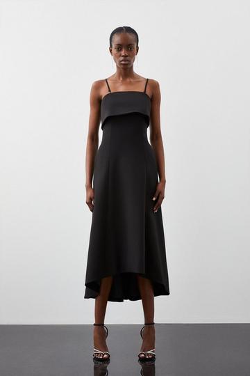 Black Tailored Compact Stretch Bandeau Full Skirt Midi Dress