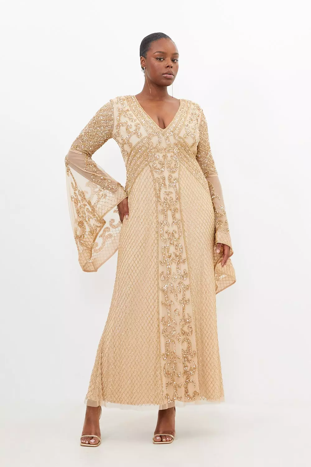 Plus Size Embellished Kimono Sleeve Beaded Woven Maxi Dress