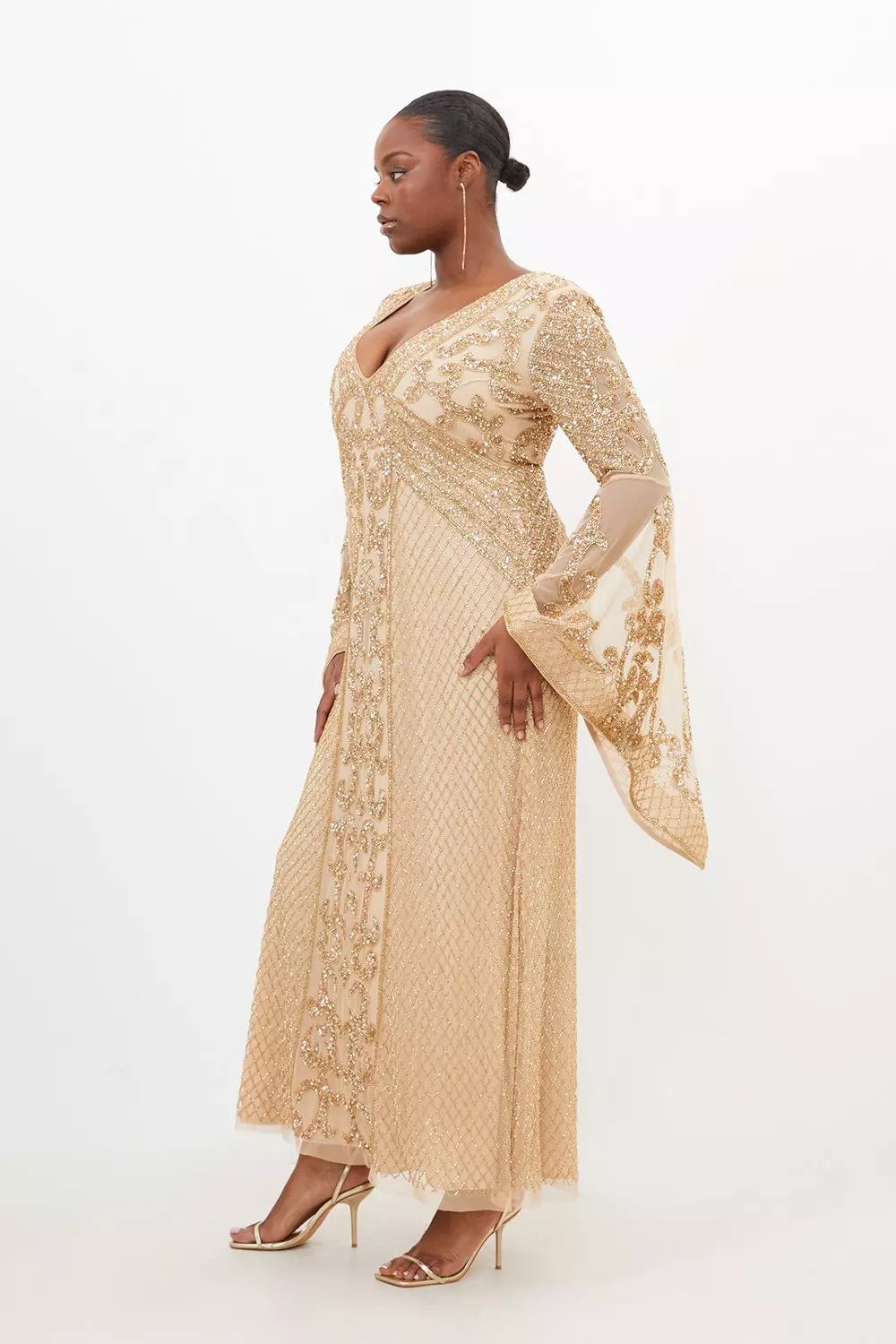 Long sleeve 2024 gold maxi dress