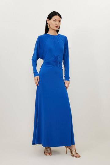 Cobalt Blue Jersey Crepe Batwing Midaxi Dress