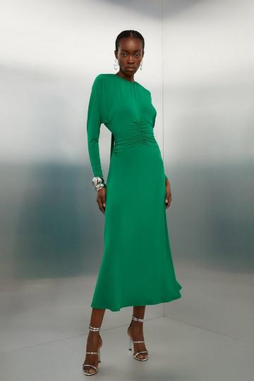 Green Jersey Crepe Batwing Midaxi Dress