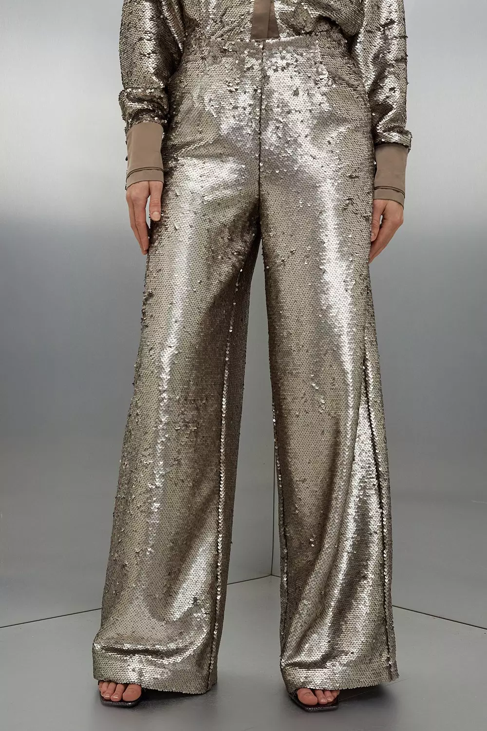 High Waisted Wide Leg Sequin Pants