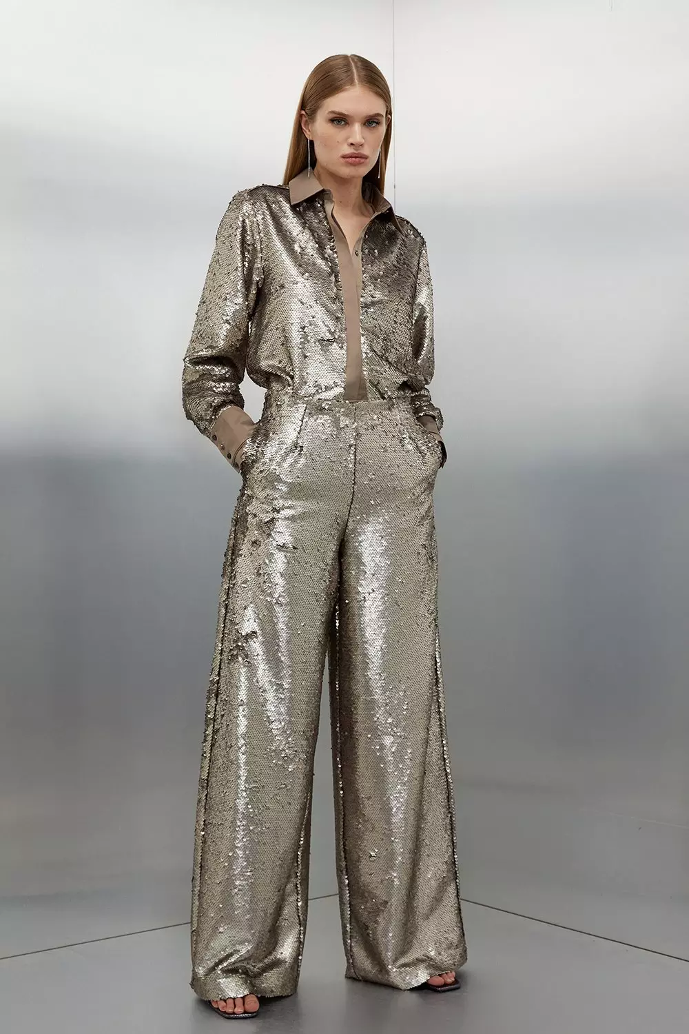 Silver sequin hotsell wide leg trousers