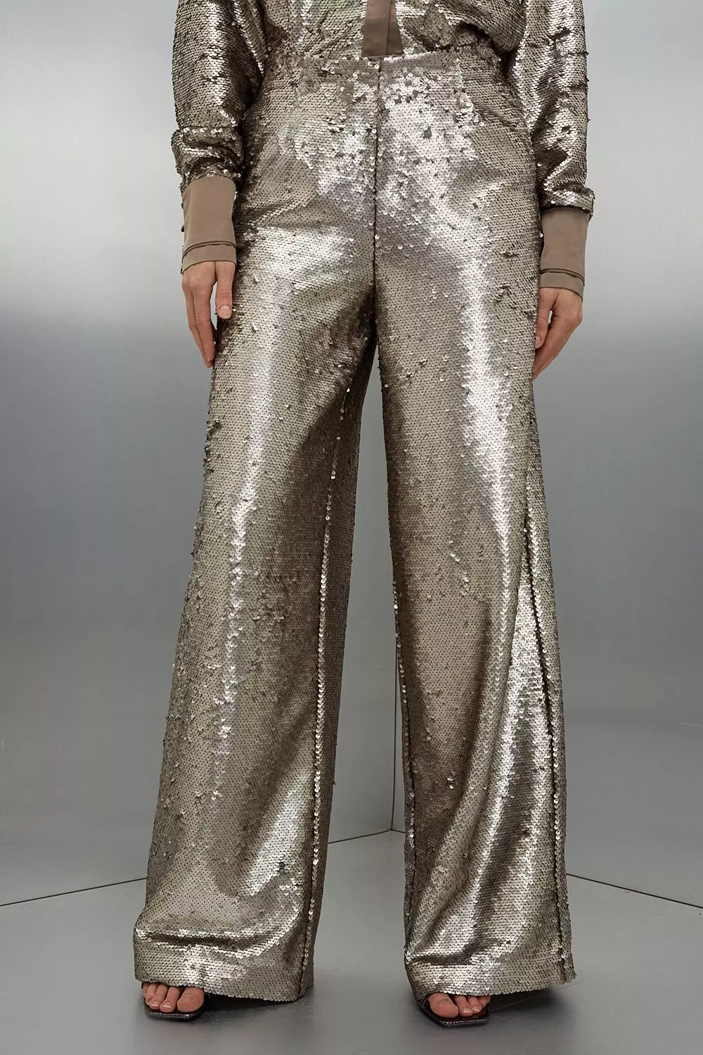 High waisted wide cheap leg sequin pants