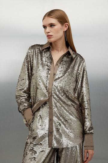 Sequin Woven Shirt silver