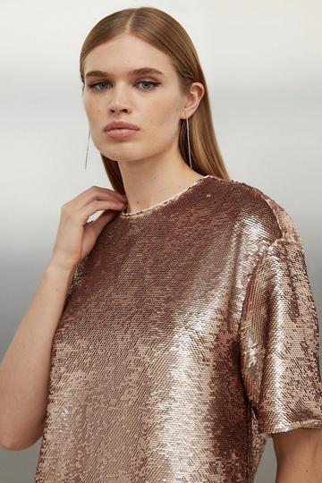 Sequin Woven Boxy T-shirt rose gold