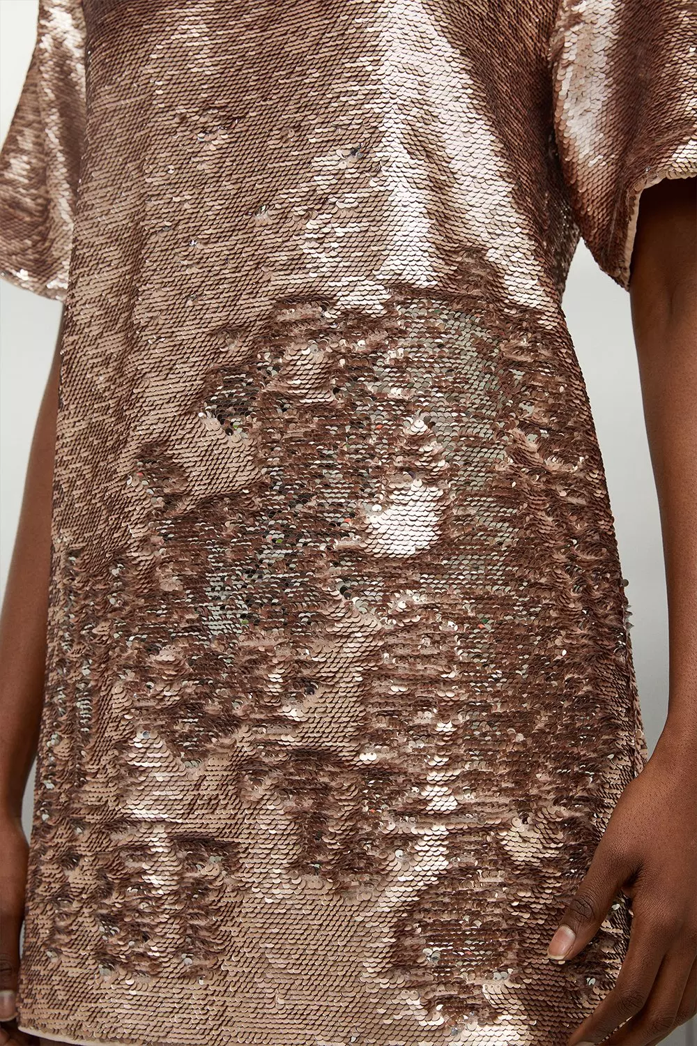 Sequin Woven Boxy T-shirt Mini Dress | Karen Millen