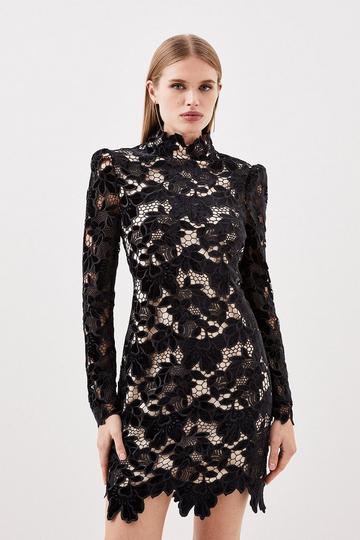 Black Cutwork Velvet Mini Dress