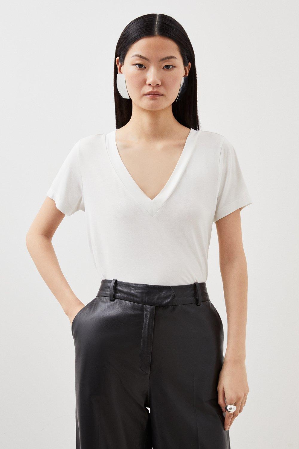 Viscose Lyocell V Neck Basic Tshirt Karen Millen