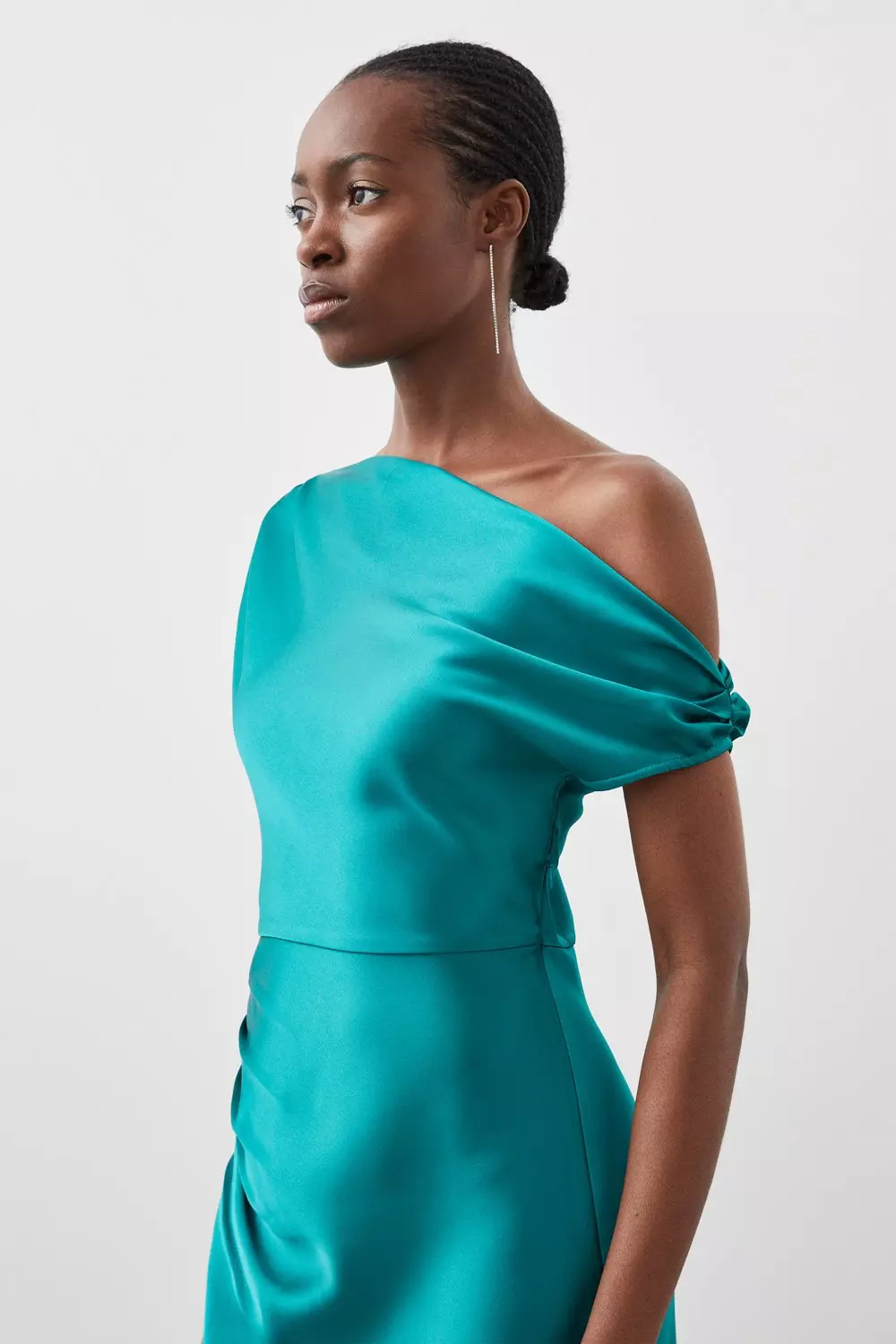 Green silk one shoulder 2024 dress