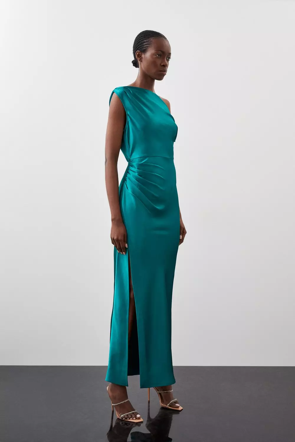 One shoulder satin maxi hot sale dress