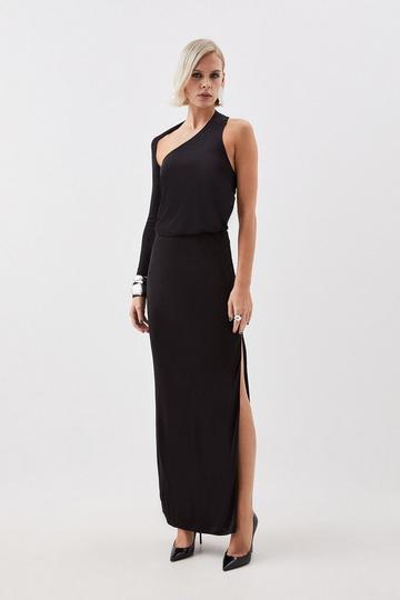 Black The Founder Premium Jersey Asymmetric Detail Dress