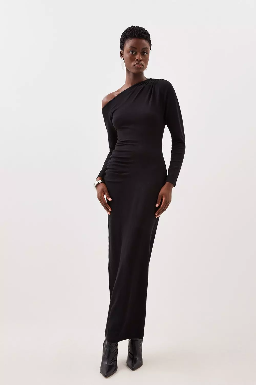 Black ruched knit outlet dress