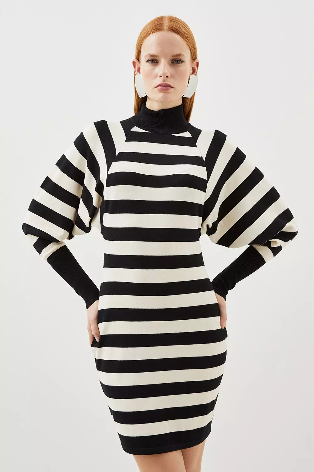 Karen millen black white striped dress sale