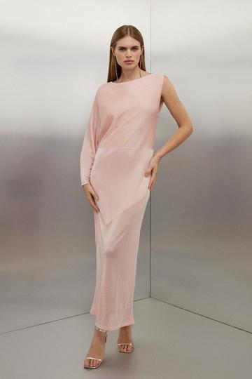 Blush Pink Tall Viscose Blend Sheer Panelled Slinky Knit Midaxi Dress