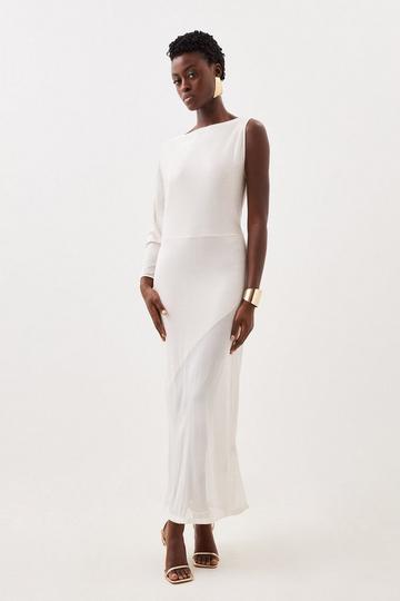 Cream White Petite Viscose Blend Sheer Panelled Slinky Knit Midaxi Dress