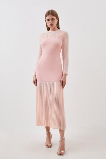 Figure Form Woven Bandage Knit Mix Dress blush