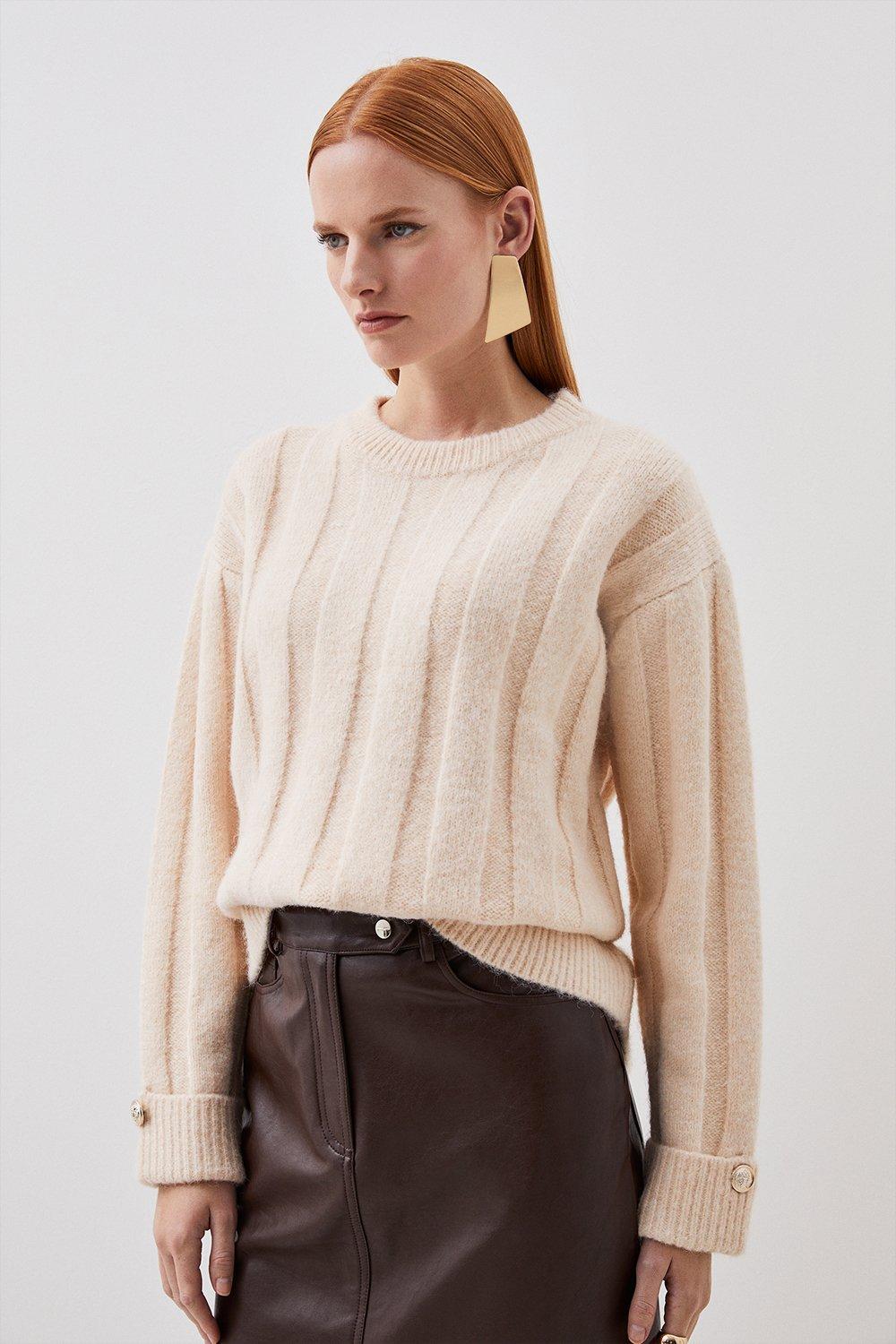 Wool Blend Mohair Look Flat Rib Knit Sweater | Karen Millen