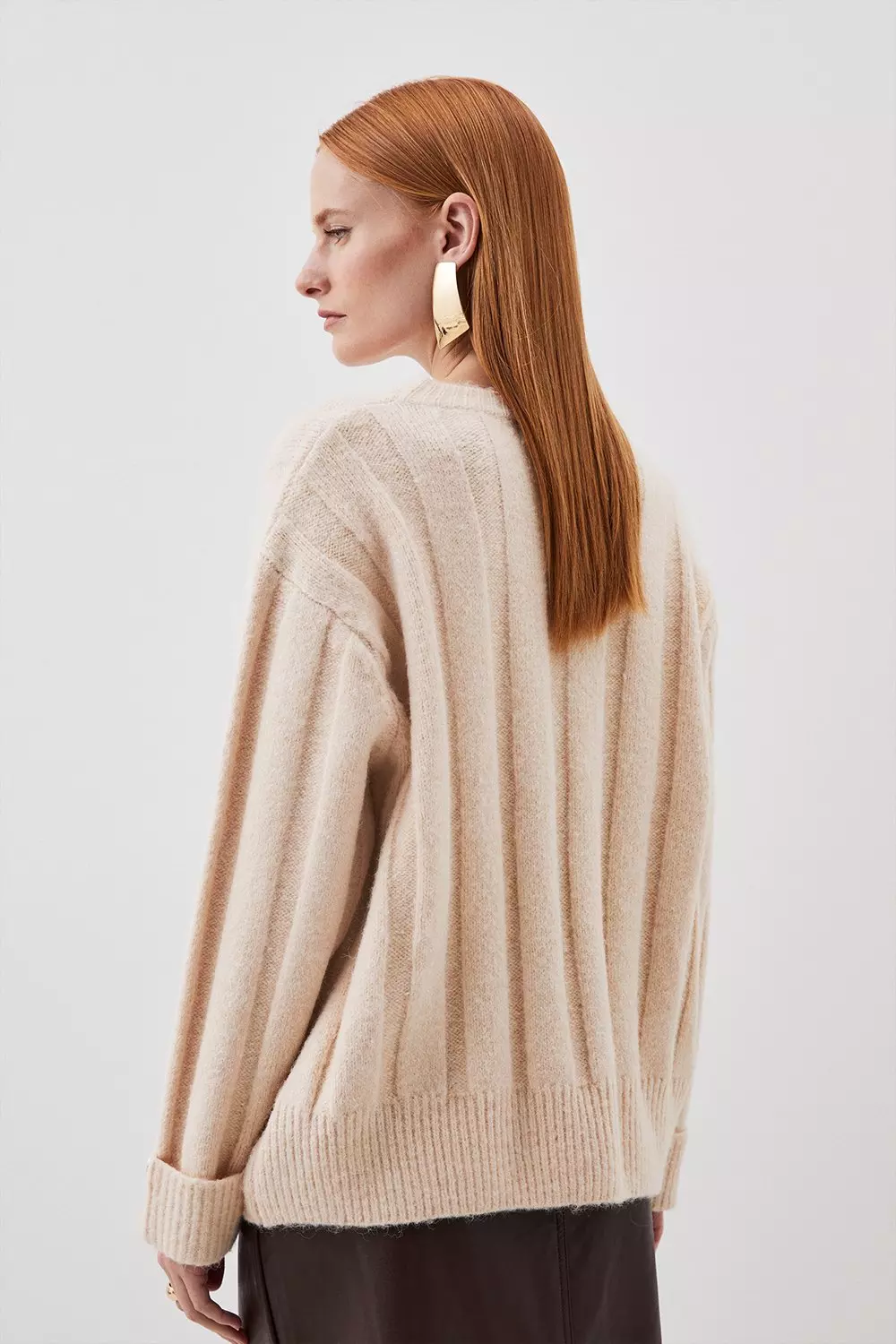 Wool Blend Mohair Look Flat Rib Knit Sweater | Karen Millen