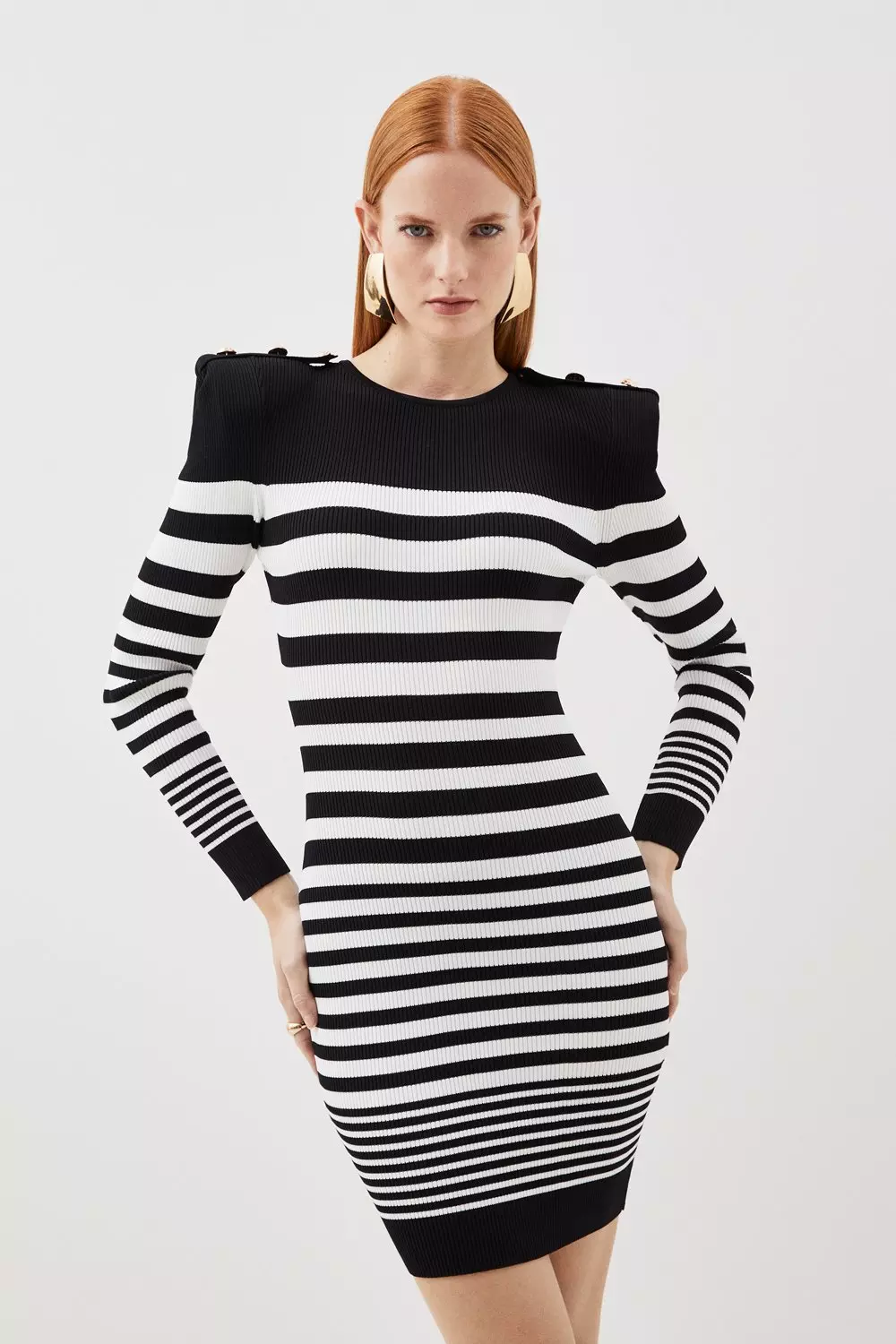 Light Weight All Over Cable Striped Dress | Karen Millen