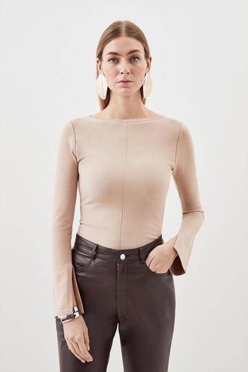 Compact Knit Wool Look Top camel
