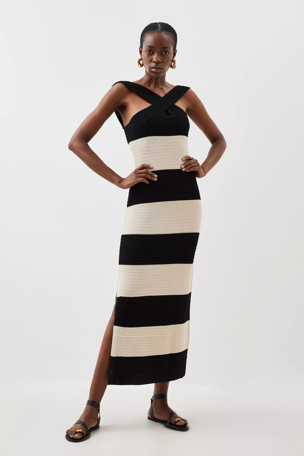 Karen millen black clearance and white striped dress